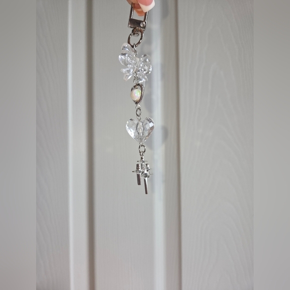 Y2K Bow Phone Charm Strap – Pink, White, & Purple (Aesthetic Keychain/Accessory) - Picture 6 of 6